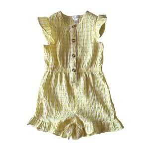 Nannette Girls 4T Yellow Gingham Seersucker Romper Ruffle Sleeve Button Front